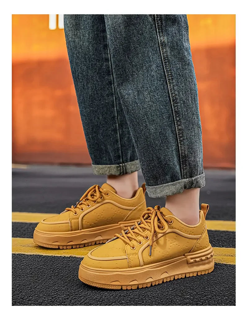 Sneakers Casual Mens Original Designer Solid Board Shoes Fashion Leather Breathable Height Increased Flat Platform Sports Shoes