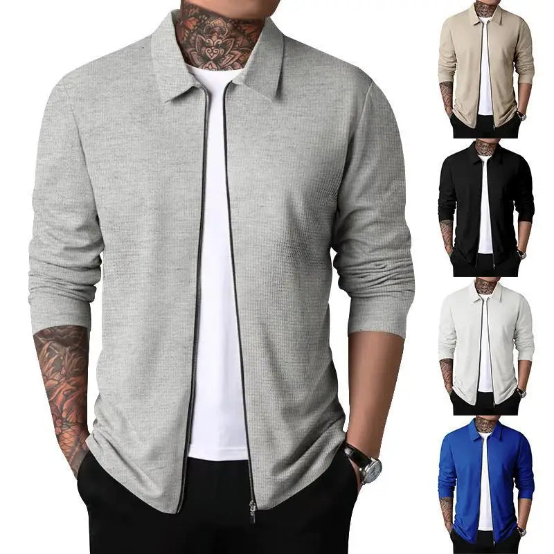 Outerwear Men's Autumn New Youth Waffle Lapel Slim Cardigan Men's Jacket  Ropa De Hombre Techwear Baseball Jacket Jaquetas