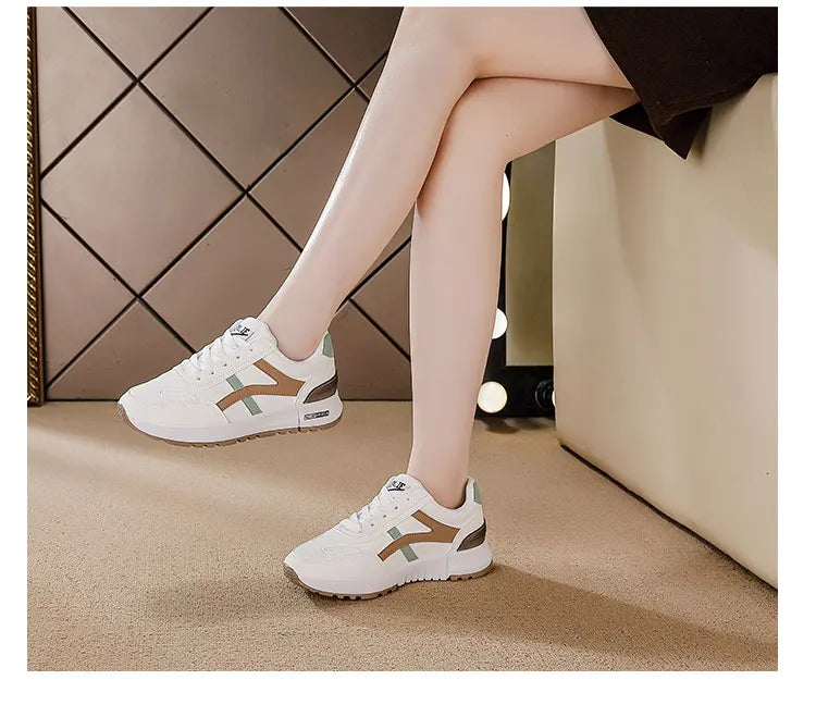 Women's Sports Sneakers Trendy Versatile Women Fashion Leather Sneakers Autumn New Girl Casual Running Shoes Striped Gym Shoes
