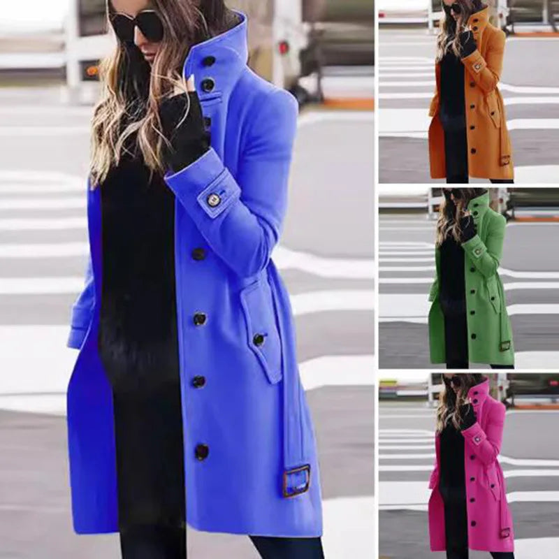 Women's New Woolen Coat Outerwears Autumn Winter Warm Female Jackets Single Breasted Turn-down Collar Long Women's Clothes