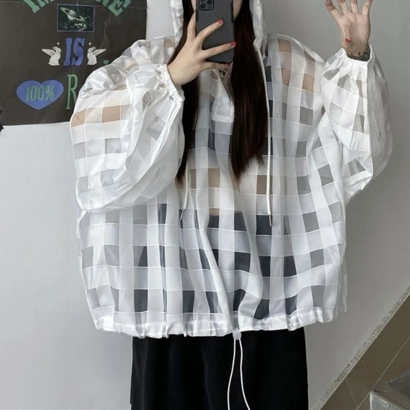 Women's outer wear top Women's lazy wind sunscreen clothes Hooded loose long-sleeved thin jacket