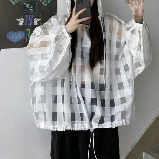 Women's outer wear top Women's lazy wind sunscreen clothes Hooded loose long-sleeved thin jacket
