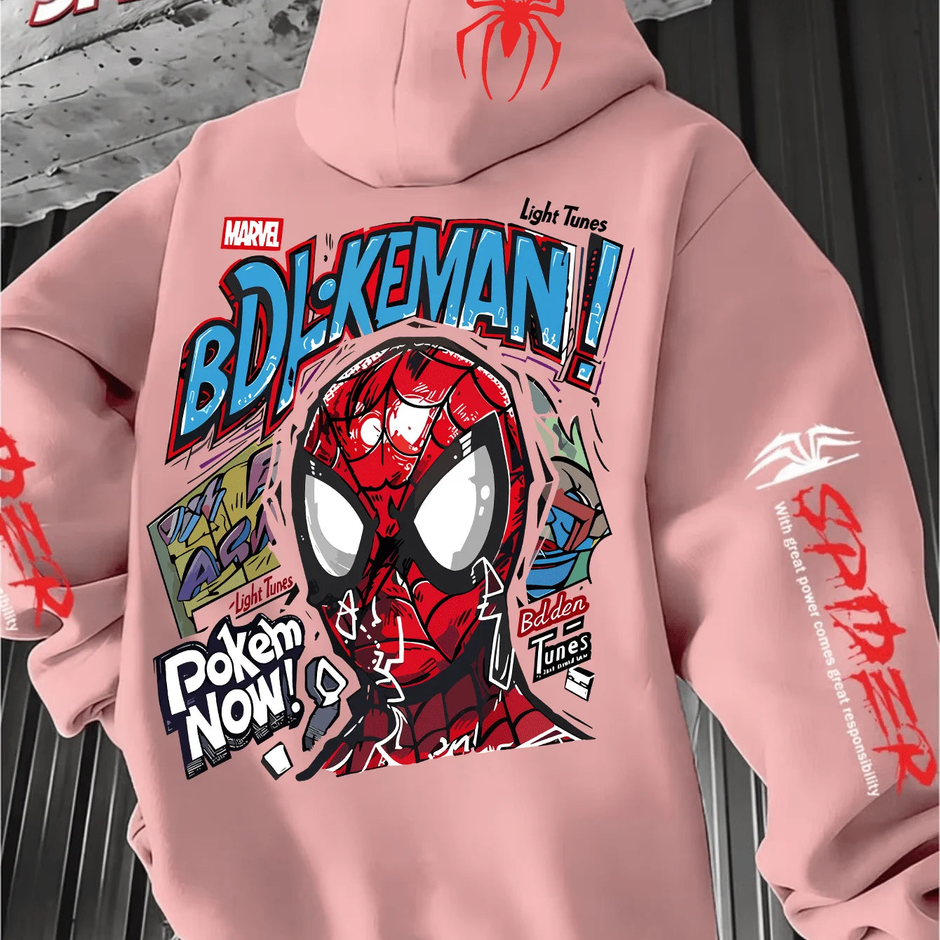 Men'S Hooded Hoodie Spider-Man Graffiti StyleFull of Personalized Back Cartoon Print Winter New Commuter Street Casual Hoodie