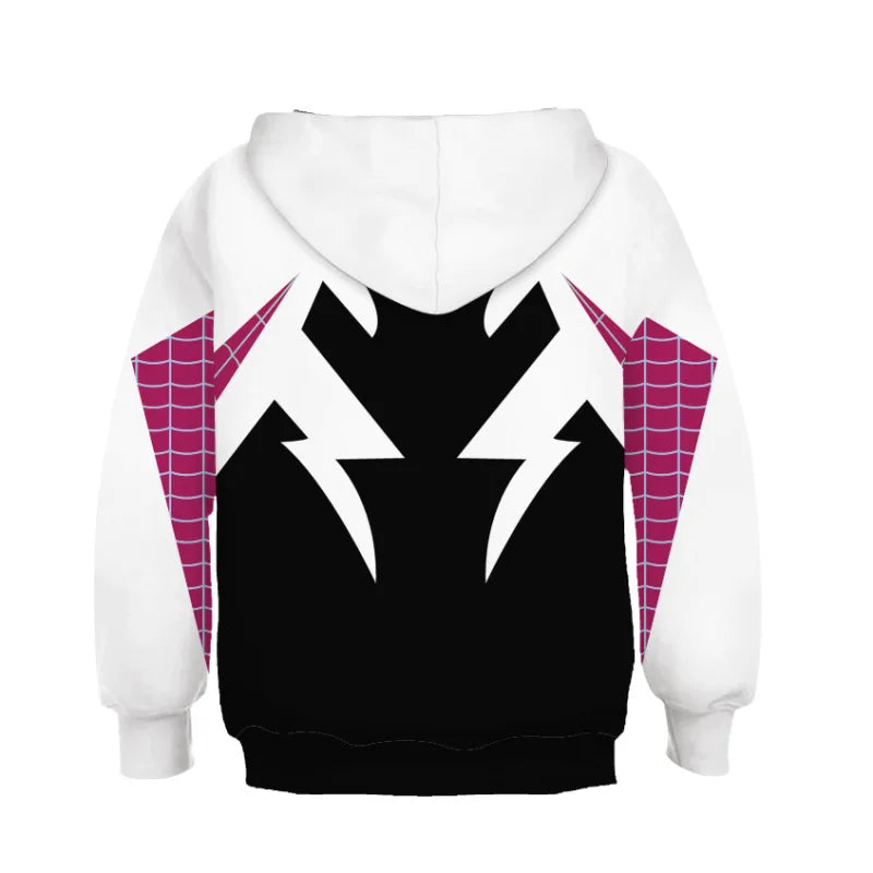 Anime 3D Printed Spider Gwen Hoodie Movie Cosplay Costume Hooded Pullover Kids Streetwear Child Halloween Party Cloak Sweatshirt