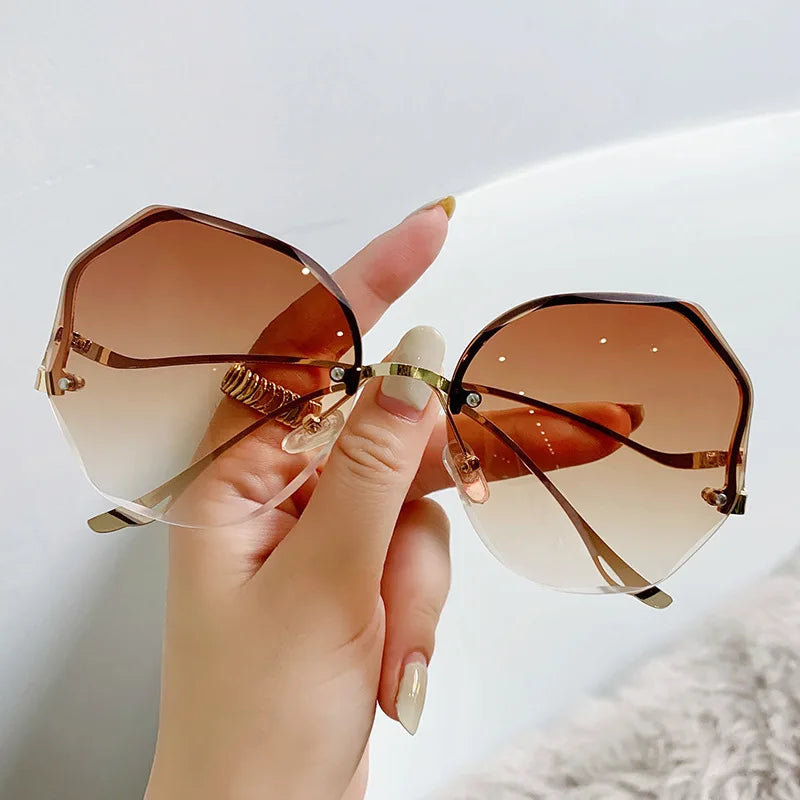 Vintage Oversized Square Cat Eye Sunglasses Women Metal Frame UV400 Protection