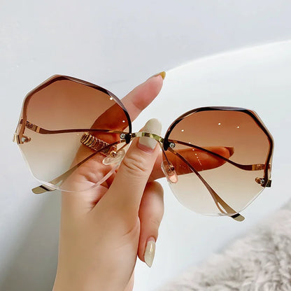 Vintage Oversized Square Cat Eye Sunglasses Women Metal Frame UV400 Protection