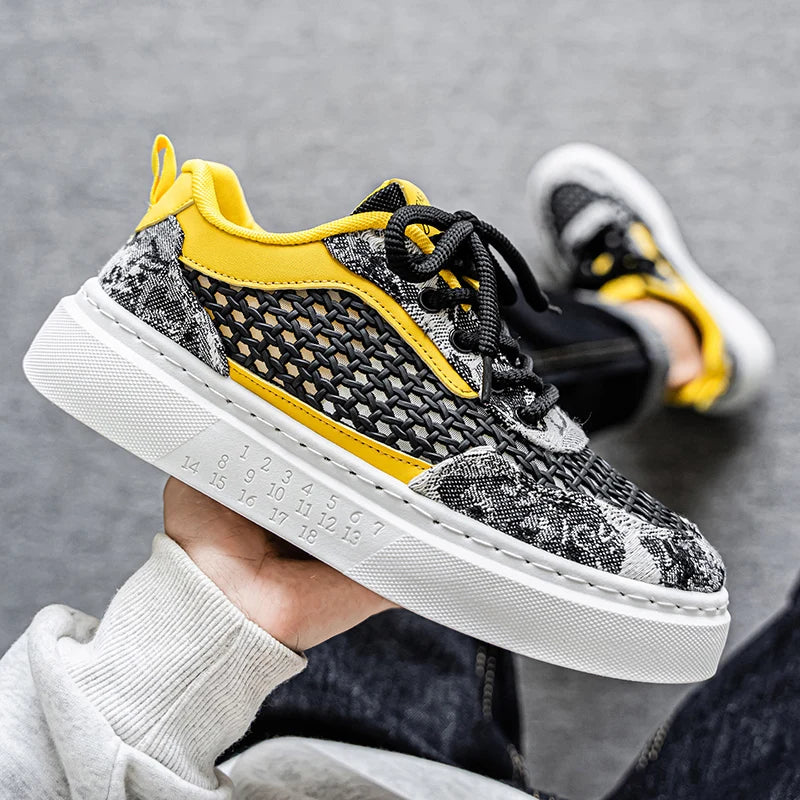 New Sneakers Casual Mens Designer Ethnic Style Board Shoes Fashion Fabric Breathable Increased Internal Flat Platform Shoes39-44