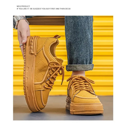 Sneakers Casual Mens Original Designer Solid Board Shoes Fashion Leather Breathable Height Increased Flat Platform Sports Shoes