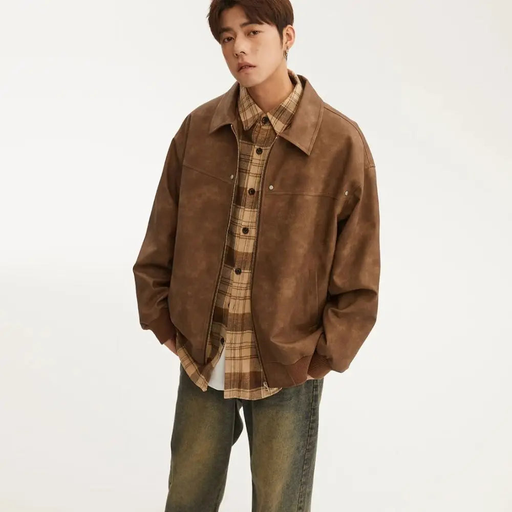 Outerwear Loose Fit Men Jackets Solid Color Thick Turn Down Collar Jacket Long Sleeves Windproof Flight Jacket Daily Commute