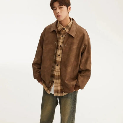 Outerwear Loose Fit Men Jackets Solid Color Thick Turn Down Collar Jacket Long Sleeves Windproof Flight Jacket Daily Commute