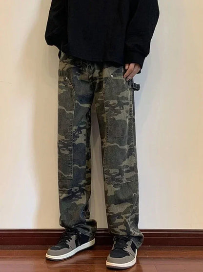 Jeans for Men Spliced Cargo Male Cowboy Pants Camouflage Trousers Punk Straight Xs Y 2k Vintage New in Retro 2025 Trend Baggy