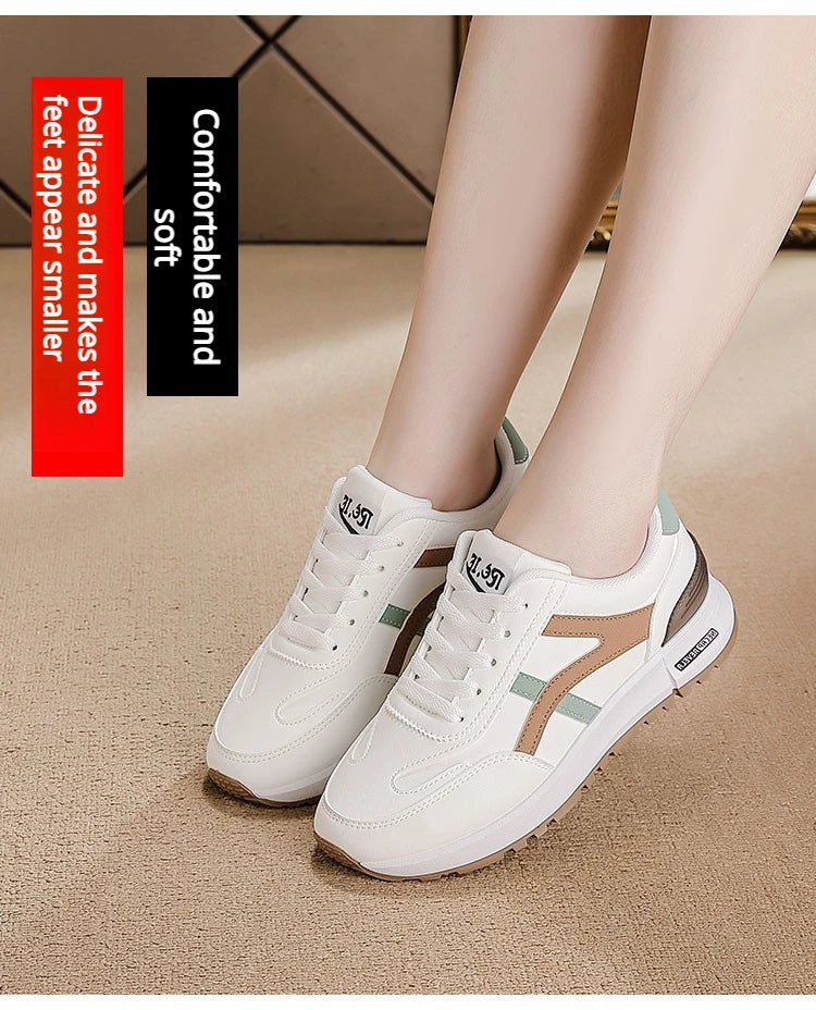 Women's Sports Sneakers Trendy Versatile Women Fashion Leather Sneakers Autumn New Girl Casual Running Shoes Striped Gym Shoes