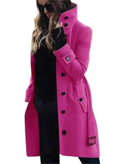 Women's New Woolen Coat Outerwears Autumn Winter Warm Female Jackets Single Breasted Turn-down Collar Long Women's Clothes
