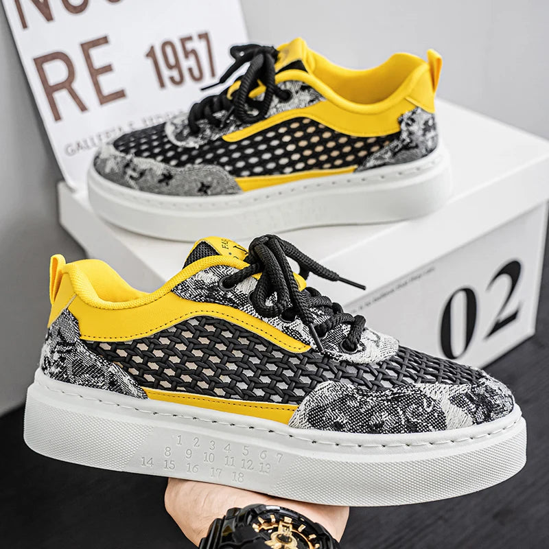 New Sneakers Casual Mens Designer Ethnic Style Board Shoes Fashion Fabric Breathable Increased Internal Flat Platform Shoes39-44