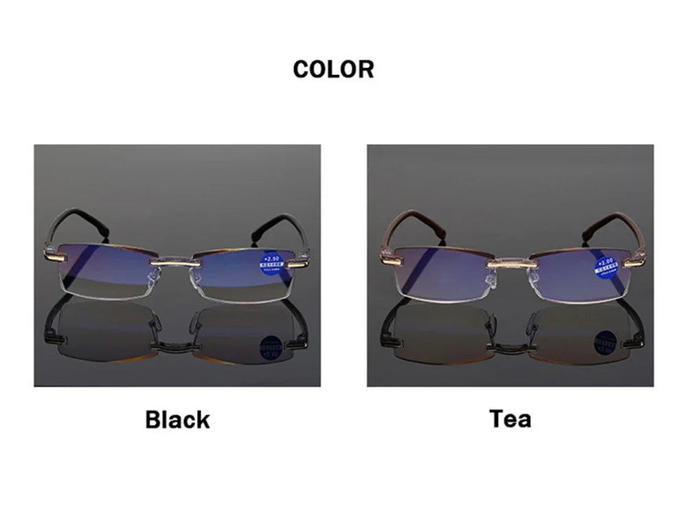 Reading Glasses Men Anti Blue Rays Presbyopia Goggles Women Vintage Rimless Eyewear Diopter +1.0 1.5 2.0 2.5 3.0 3.5 4.0 Окуляри