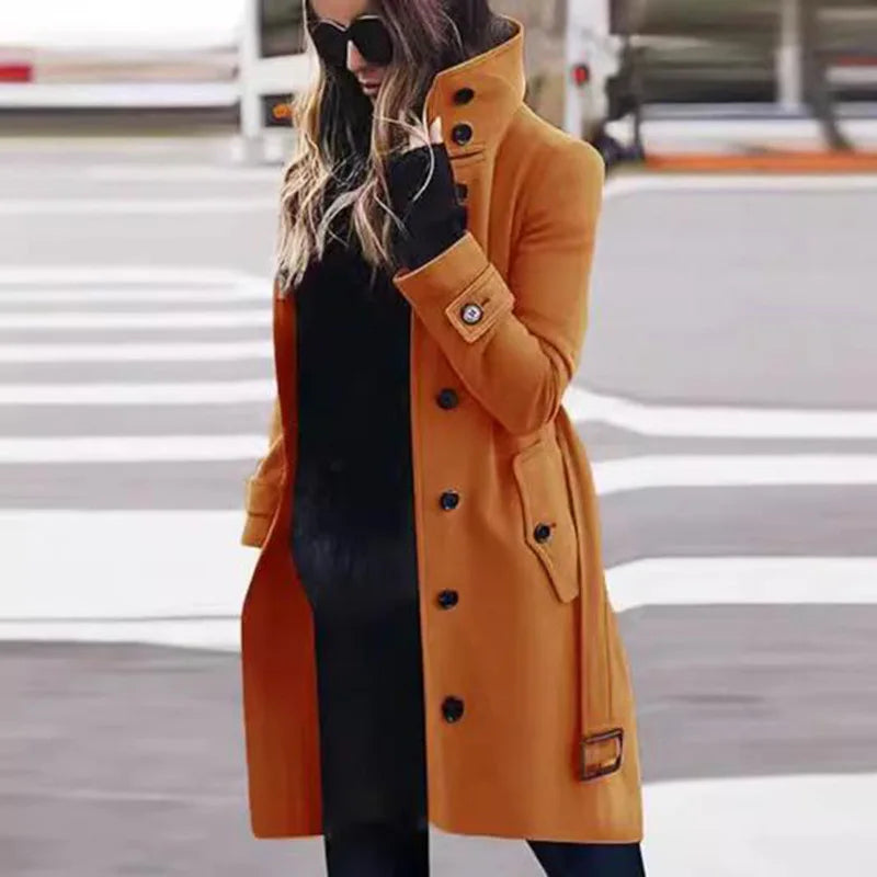 Women's New Woolen Coat Outerwears Autumn Winter Warm Female Jackets Single Breasted Turn-down Collar Long Women's Clothes