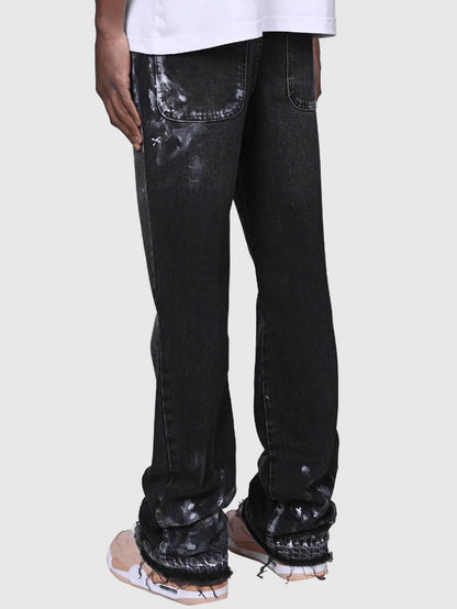 Jeans Men Vintage Straight Pants Mid Waist Stretch Distressed Washed Pockets Button Basics Trousers 2025 Streetwear Denims