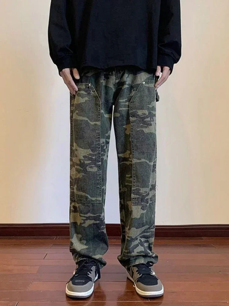 Jeans for Men Spliced Cargo Male Cowboy Pants Camouflage Trousers Punk Straight Xs Y 2k Vintage New in Retro 2025 Trend Baggy