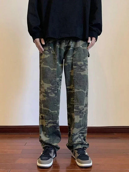 Jeans for Men Spliced Cargo Male Cowboy Pants Camouflage Trousers Punk Straight Xs Y 2k Vintage New in Retro 2025 Trend Baggy