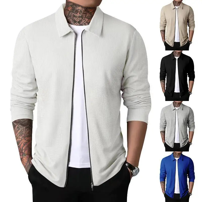 Outerwear Men's Autumn New Youth Waffle Lapel Slim Cardigan Men's Jacket  Ropa De Hombre Techwear Baseball Jacket Jaquetas