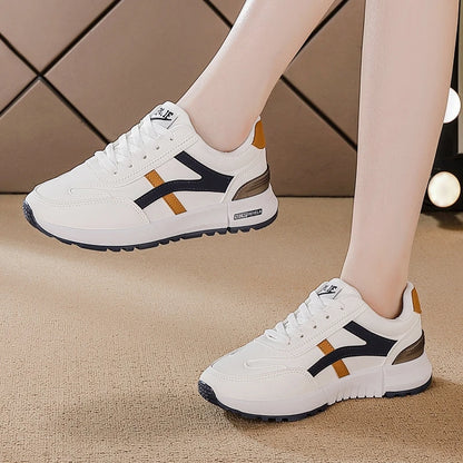 Women's Sports Sneakers Trendy Versatile Women Fashion Leather Sneakers Autumn New Girl Casual Running Shoes Striped Gym Shoes