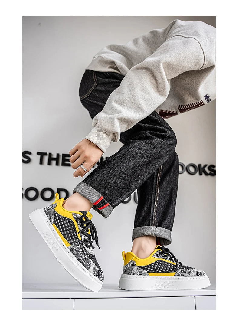 New Sneakers Casual Mens Designer Ethnic Style Board Shoes Fashion Fabric Breathable Increased Internal Flat Platform Shoes39-44