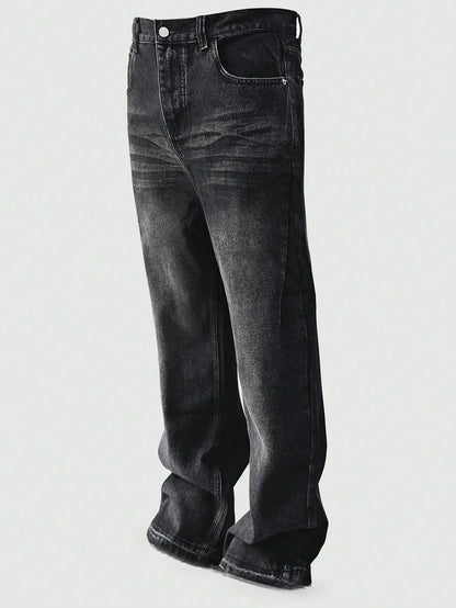 Jeans slim fit con dettagli di orlo lavato casual e business, pantaloni dritti in cotone leggero e versatili con chiusura a