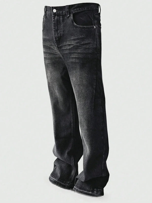 Jeans slim fit con dettagli di orlo lavato casual e business, pantaloni dritti in cotone leggero e versatili con chiusura a