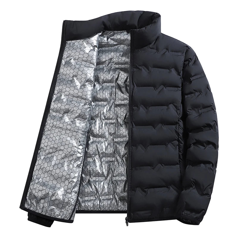 Outdoor Windproof Outerwear Winter Casual Warm Men Fleece-lined Jacket Solid Color Thicken Male Fashion Stand Collar Coats