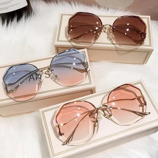 Vintage Oversized Square Cat Eye Sunglasses Women Metal Frame UV400 Protection