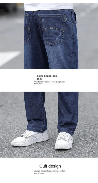 Jeans Men's Summer Straight Leg Loose Large Leg Autumn Thick Wear-resistant Men's Casual Pants Korean Trousers