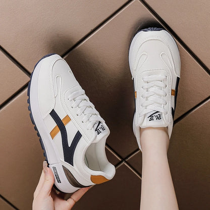 Women's Sports Sneakers Trendy Versatile Women Fashion Leather Sneakers Autumn New Girl Casual Running Shoes Striped Gym Shoes