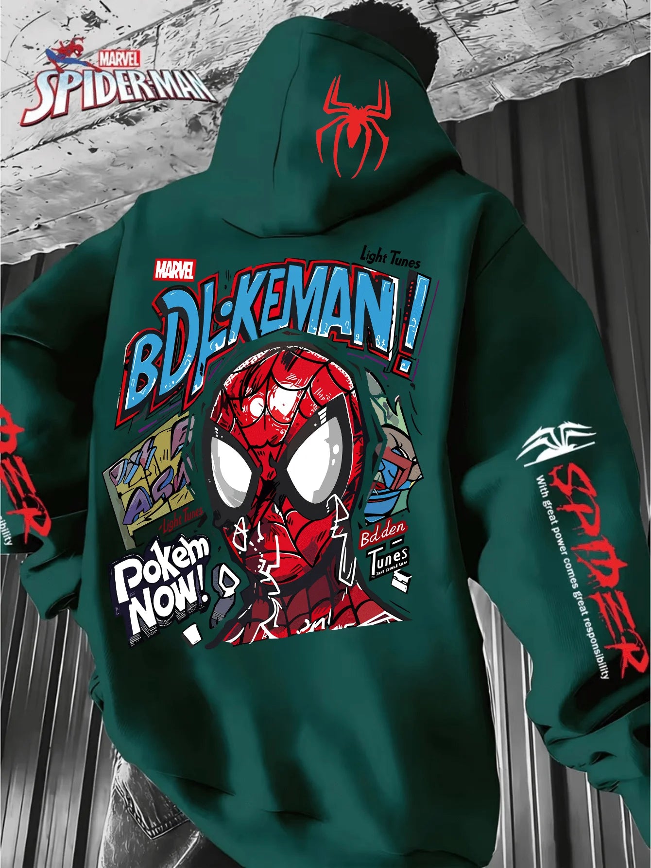 Men'S Hooded Hoodie Spider-Man Graffiti StyleFull of Personalized Back Cartoon Print Winter New Commuter Street Casual Hoodie