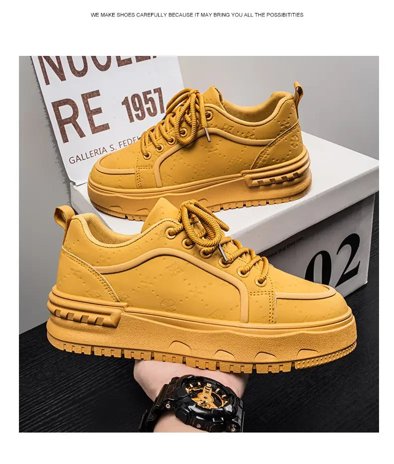 Sneakers Casual Mens Original Designer Solid Board Shoes Fashion Leather Breathable Height Increased Flat Platform Sports Shoes