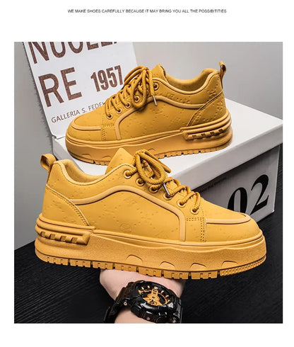 Sneakers Casual Mens Original Designer Solid Board Shoes Fashion Leather Breathable Height Increased Flat Platform Sports Shoes