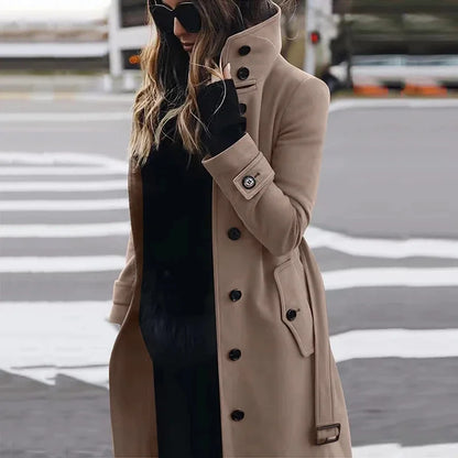 Women's New Woolen Coat Outerwears Autumn Winter Warm Female Jackets Single Breasted Turn-down Collar Long Women's Clothes