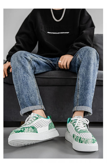 New Sneakers Casual Mens Designer Ethnic Style Board Shoes Fashion Fabric Breathable Increased Internal Flat Platform Shoes39-44