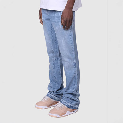 Jeans Men Vintage Straight Pants Mid Waist Stretch Distressed Washed Pockets Button Basics Trousers 2025 Streetwear Denims