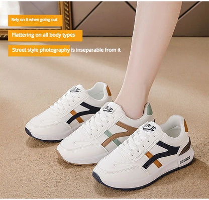 Women's Sports Sneakers Trendy Versatile Women Fashion Leather Sneakers Autumn New Girl Casual Running Shoes Striped Gym Shoes