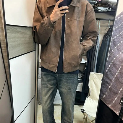 Outerwear Loose Fit Men Jackets Solid Color Thick Turn Down Collar Jacket Long Sleeves Windproof Flight Jacket Daily Commute
