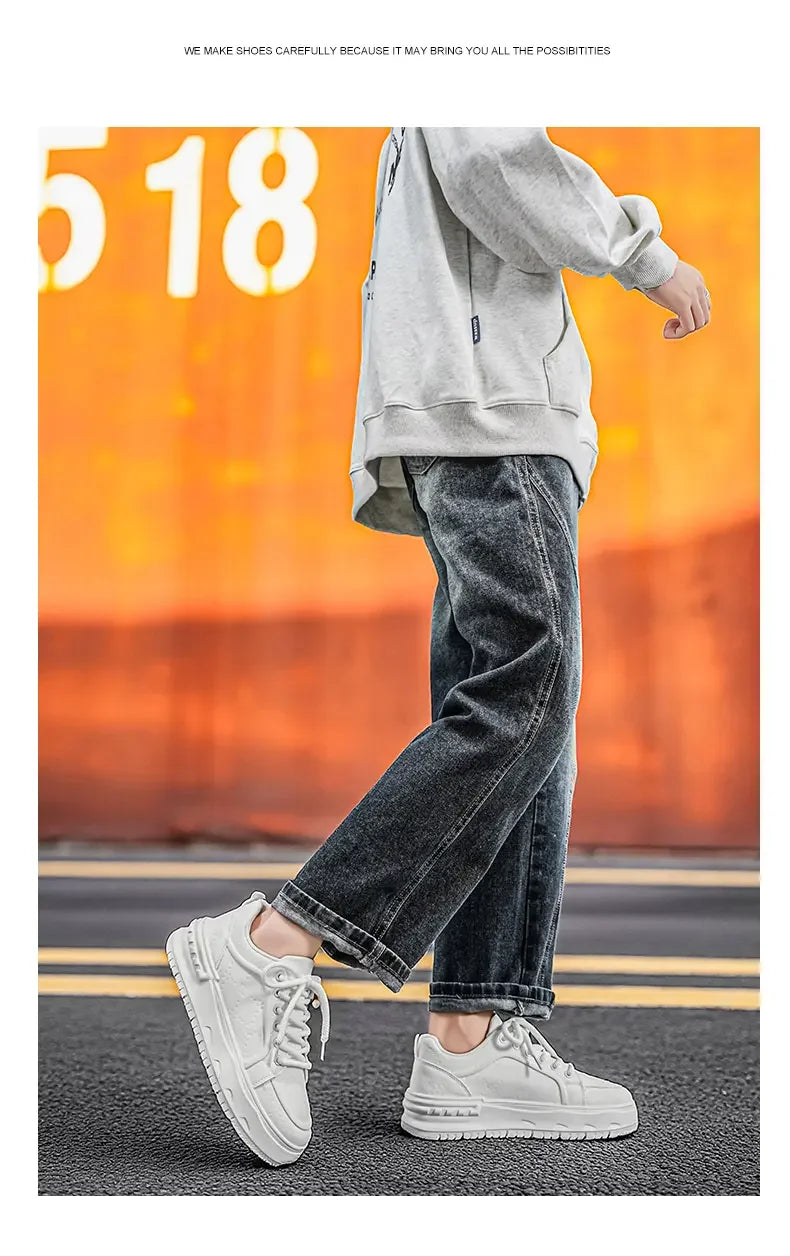 Sneakers Casual Mens Original Designer Solid Board Shoes Fashion Leather Breathable Height Increased Flat Platform Sports Shoes