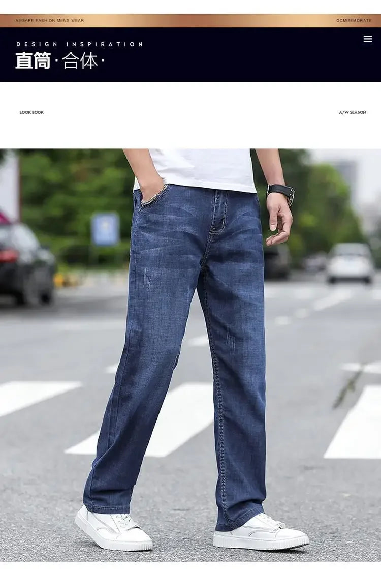 Jeans Men's Summer Straight Leg Loose Large Leg Autumn Thick Wear-resistant Men's Casual Pants Korean Trousers
