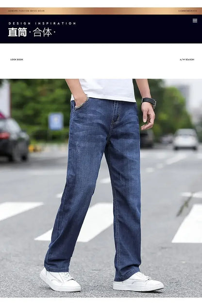Jeans Men's Summer Straight Leg Loose Large Leg Autumn Thick Wear-resistant Men's Casual Pants Korean Trousers