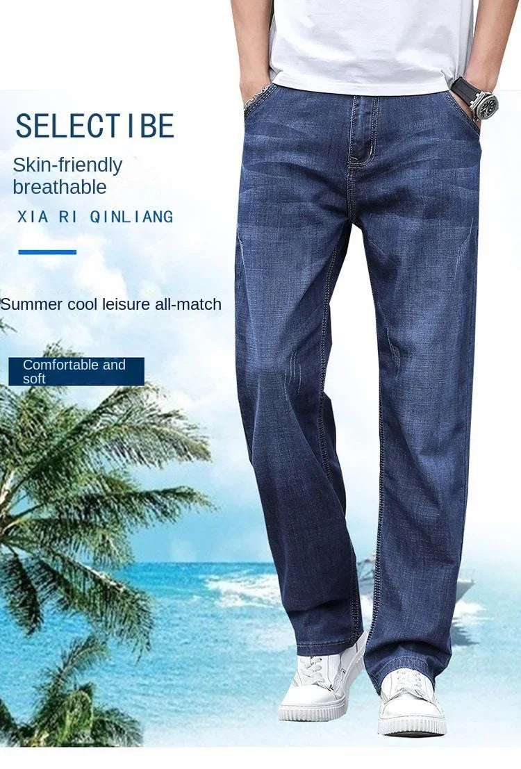 Jeans Men's Summer Straight Leg Loose Large Leg Autumn Thick Wear-resistant Men's Casual Pants Korean Trousers