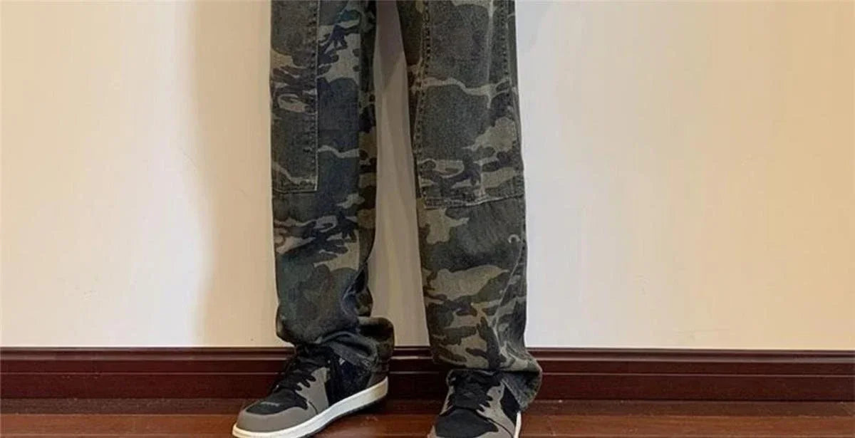 Jeans for Men Spliced Cargo Male Cowboy Pants Camouflage Trousers Punk Straight Xs Y 2k Vintage New in Retro 2025 Trend Baggy