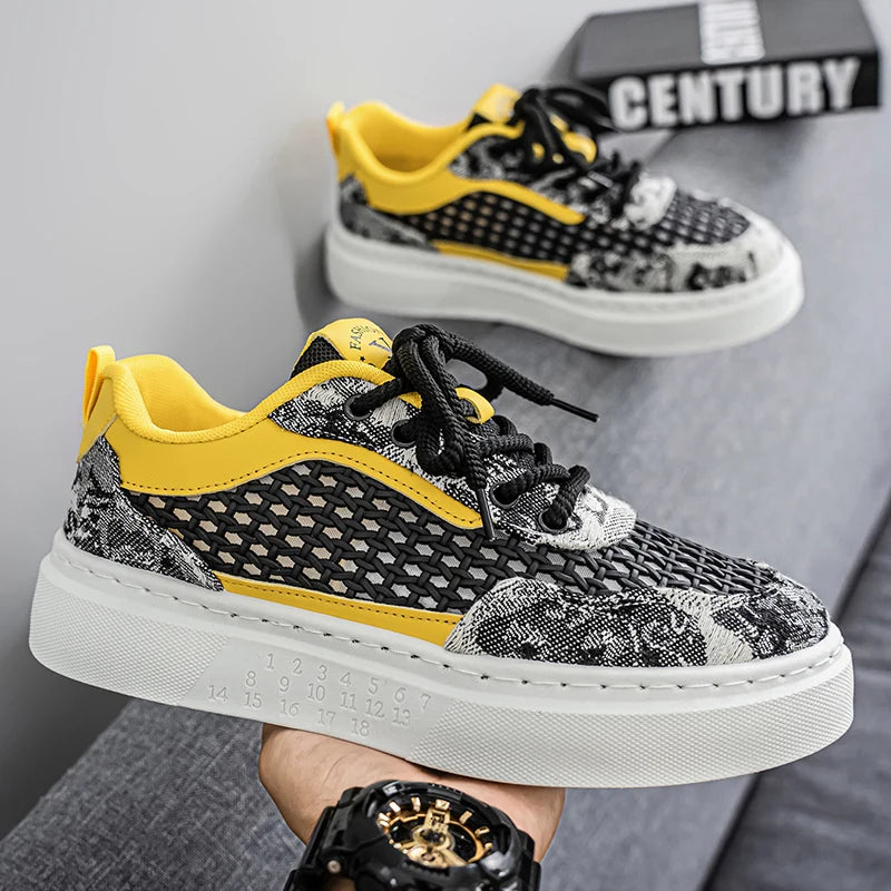 New Sneakers Casual Mens Designer Ethnic Style Board Shoes Fashion Fabric Breathable Increased Internal Flat Platform Shoes39-44