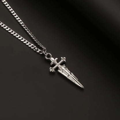 1PC Men's Retro Cuban Chain Cross Necklace