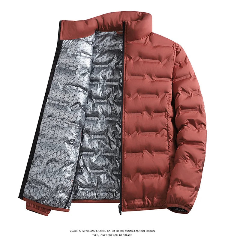 Outdoor Windproof Outerwear Winter Casual Warm Men Fleece-lined Jacket Solid Color Thicken Male Fashion Stand Collar Coats