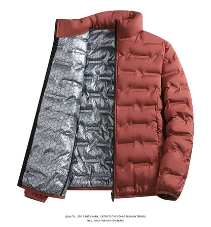 Outdoor Windproof Outerwear Winter Casual Warm Men Fleece-lined Jacket Solid Color Thicken Male Fashion Stand Collar Coats