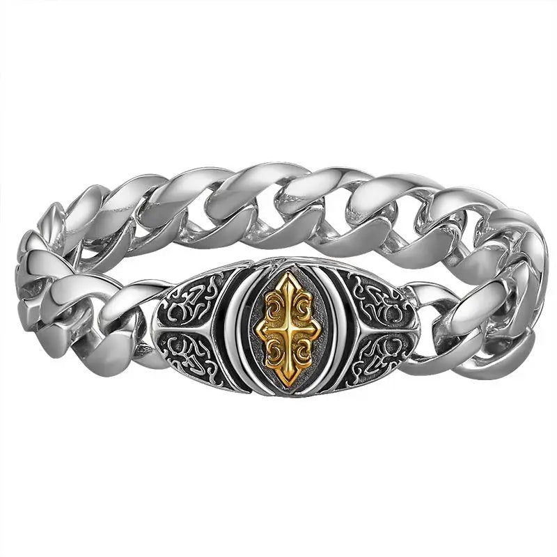 Wide Hip Hop Chain with Cross Design Gold Plated Jewelry